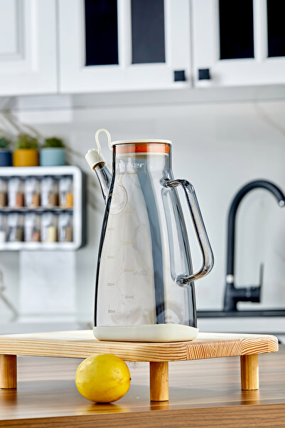 Cooker 1.1 Litre Borosilikat Cam Yağlık ve Sirkelik Zeytinyağ Şişesi Şeffaf