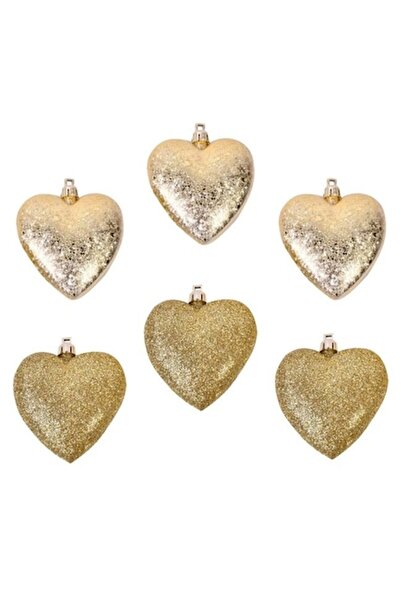ANTBRO Set de 6 ornamente de Crăciun Antbro® în formă de inimă aurie cu sclip...