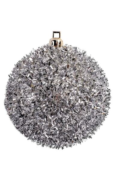 offlimits Set de 6 globuri de Crăciun argintii cu sclipici, DecorCasa, 9 cm
