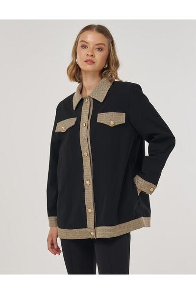 Kayra Γυαλιστερό μπουφάν με κουμπιά μαύρο