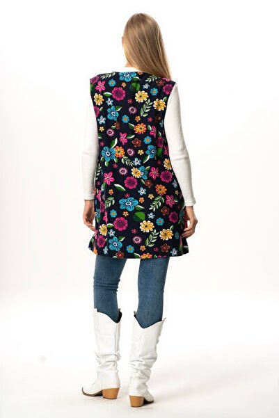 Eliş Şile Bezi Kevser Чічек з квітковим візерунком, автентичний безрукавний зимовий жилет з двома кишенями, темно-синій Lcvt