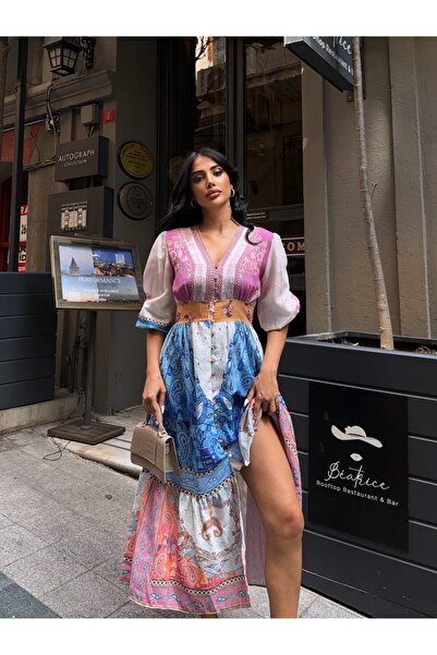 CARLA MARA Zimmerman Desen Baskılı Elbise İthal Krep Kumaş