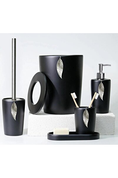 Magic Home طقم حمام سليم ديكور بتصميم الأوراق باللون الأسود والفضي