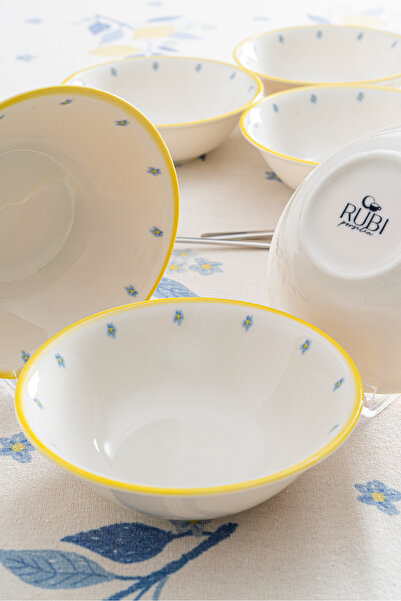 RUBİ PORSELEN Limon Desenli 16 cm Premium Porselen Çorba Kasesi - 6 Adet