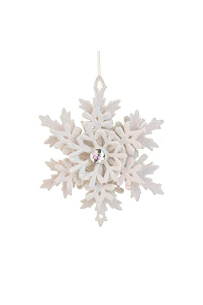 ANTBRO Christmas 3D snowflake ornament with iridescent white glitter and center crystal, 12x4cm