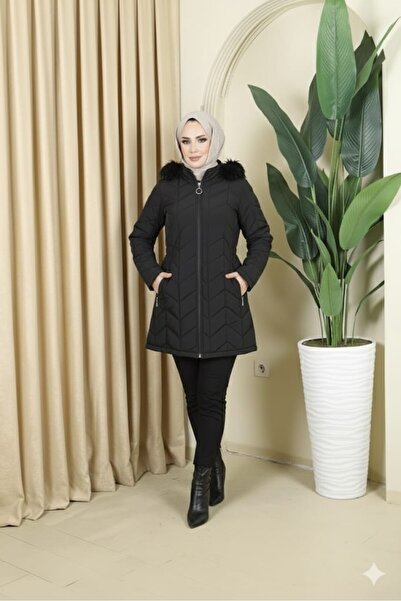 GLR&GYM BENNUR KADIN BÜYÜK BEDEN ASTARLI KAPÜŞONLU KAPİTONE MONT