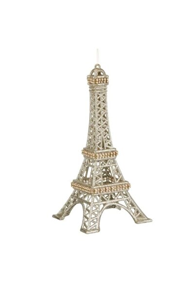 ANTBRO Ornament de Crăciun pentru brad - Turnul Eiffel cu sclipici bej șampanie și pietre, 13x13x26