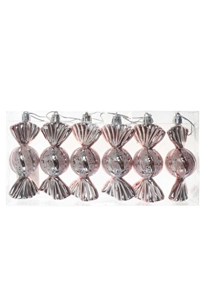 HOFF Globuri de Crăciun, roz în formă de bomboană, set de 6, 10 cm