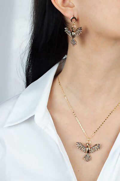 Liveyn Design Zircon Stone Phoenix Necklace Earring Set