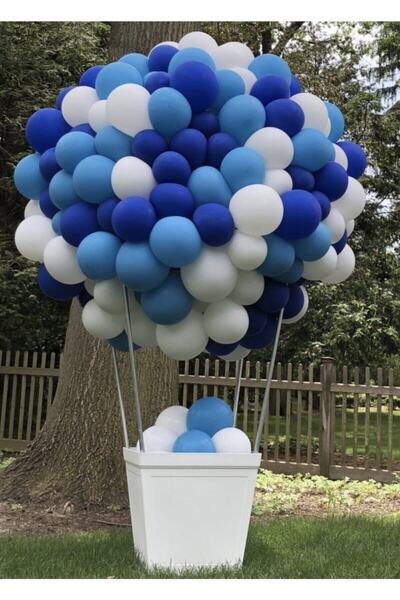 İSTOÇ PARTİ Pastel White-Light Blue-Dark Blue Balloon Chain 50 Pieces + 5 m B...