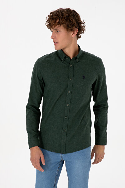 U.S. Polo Assn. Erkek Koyu Yeşil Uzun Kollu Basic Gömlek 50316721-VR079