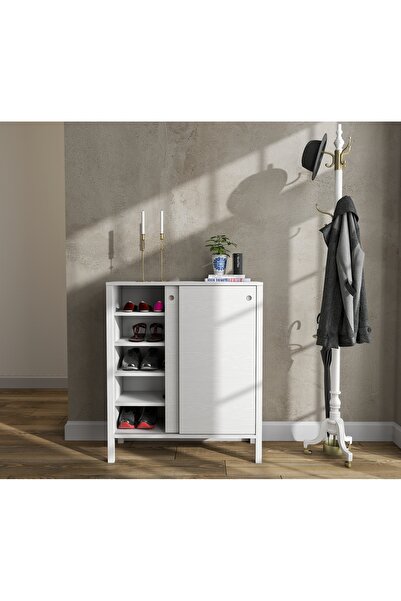 Sakura Ahşap Hunerika Coren sürgülü ayakkabılık -Wood Beyaz-Minifiks Bağlantılı