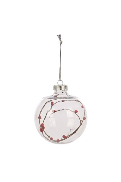 ANTBRO Set of 2 Antbro® transparent Christmas baubles with holly twig inside, 10 cm