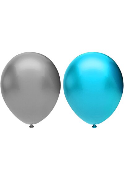 İSTOÇ PARTİ Metallic Balloon Set 100 Pieces (Light Blue, Silver) + 5 m Balloo...