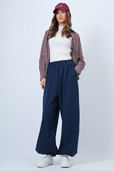 VAGGON Women's Navy Blue Double Pocket Stitching Detailed Jogger Pants Prmx14655