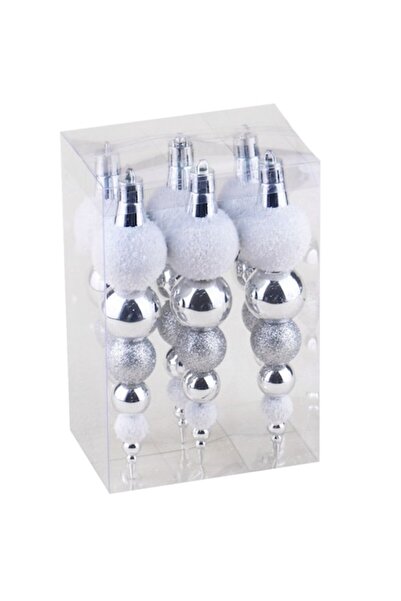 HOFF Globuri de Crăciun, argintii, set de 6, înălțime 14 cm