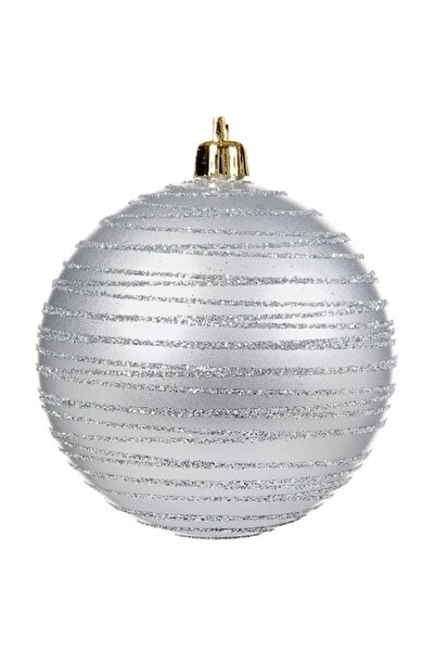 OEM Set de 6 globuri decorative de Crăciun argintii strălucitoare, 8 cm
