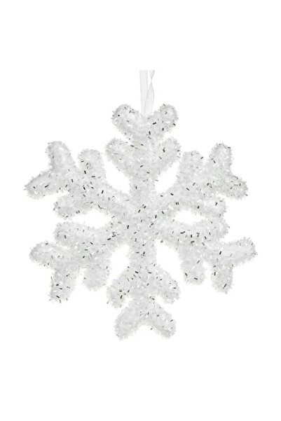 ANTBRO Ornament de Crăciun din spumă albă cu fulgi de nea și beteală argintie...