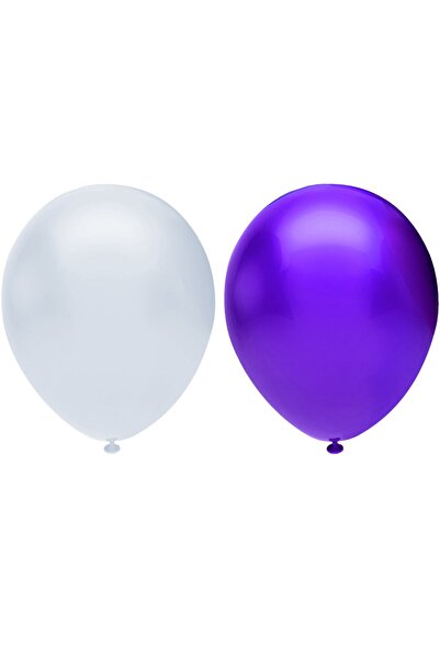 Generic Brand Metallic Balloon Set 50 Pieces (White, Purple) + 5 Meter Balloo...