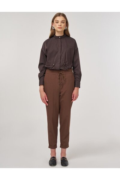 Kayra Duble Paça Havuç Kesim Pantolon KY-A25-79019 - Kakao