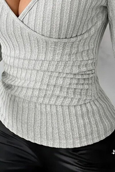 Mossta Double Breasted Collar Embroidered Camisole Blouse - Gray