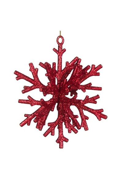 ANTBRO Ornament de Crăciun fulg de zăpadă 3D cu sclipici roșu, 14 cm