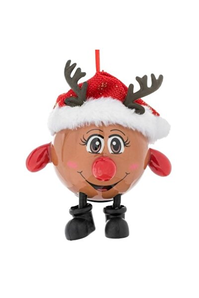 ANTBRO Glob de Crăciun 3D - ren cu pălărie, brațe și picioare atârnânde, nas ...