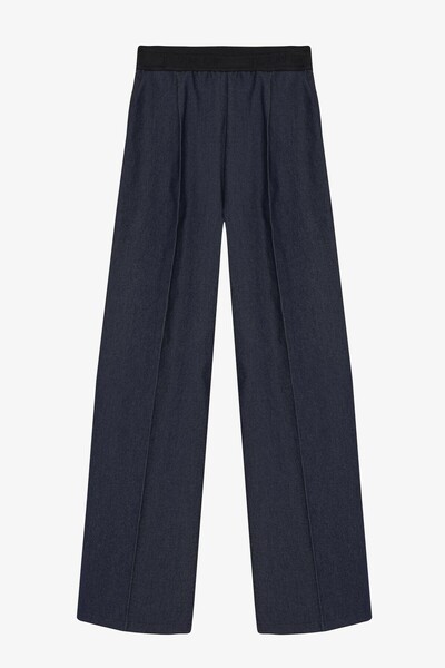 Quzu Women's Navy Blue Elastic Waist Detailed Trousers 26Kpnt01058-Navy Blue