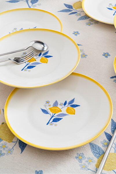 RUBİ PORSELEN Limon Desenli 25 cm Premium Porselen Servis Tabağı - 6 Adet