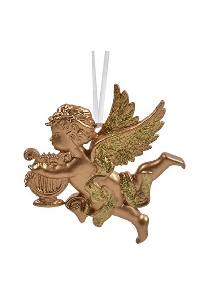 ANTBRO Ornament de Crăciun îngeraș cu harpă aurie și sclipici, plastic, 9x10cm