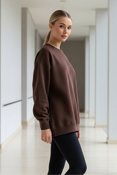 MAXIMILLIAN Γυναικείο χειμερινό φούτερ oversize casual καφέ