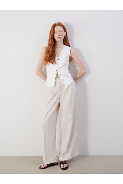 LC Waikiki Xside Beige Wide Leg Linen Blend Women's Trousers