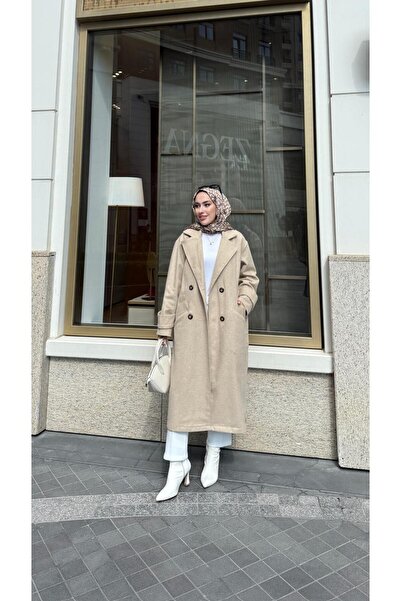 moda crn Kadın Düğmeli Kaşe Kaban