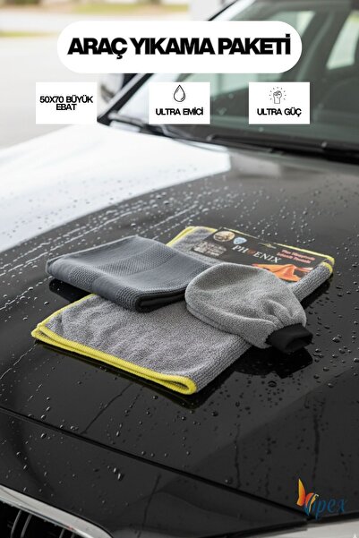 VİPEX Car Washing Package (1 Glove - 1 Tank Cloth 50X70 - 1 Prism Cloth 40X60)