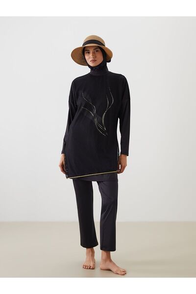 LC Waikiki Women's Hijab Swimsuit Set with Stand Collar Print