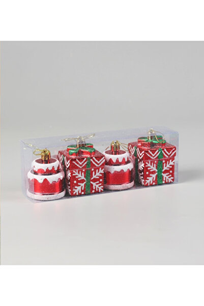 hediyeofisi 4-Piece Christmas Ornament Cake and Gift Box Model Christmas Tree Ornament