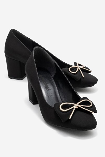 CCWAY AYAKKABI Pantofi cu toc cu papion și panglică pentru femei NEGRU ZRA