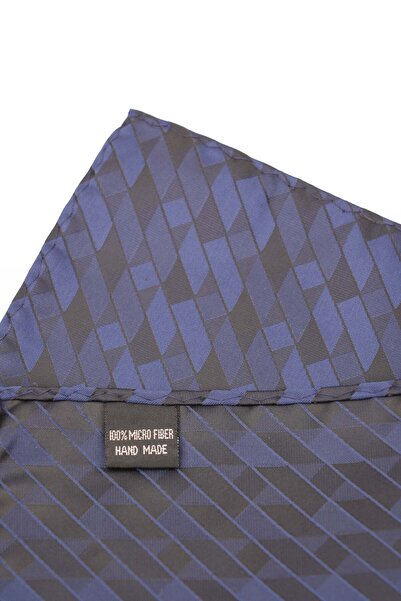 6AM Ceremony Blue pocket square with grey geometric pattern