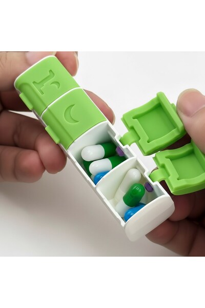 Ditmo Magnet Özellikli İlaç Kutusu 4 Bölmeli Taşınabilir Yeşil Hap Organizer ...