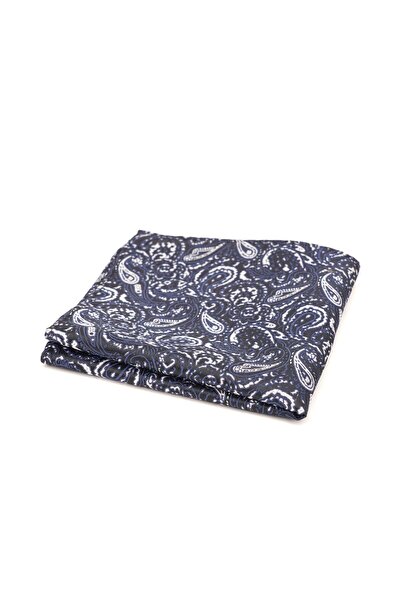 6AM Ceremony Dark blue pocket square with white and light blue paisley print