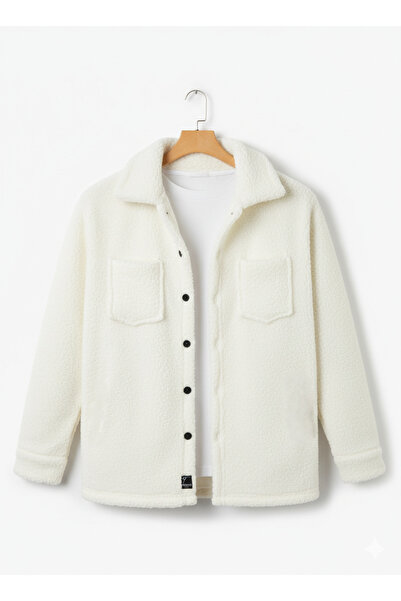 Minharir Unisex Peluş Gömlek Ceket – Cep Detaylı, Kışlık, Oversize