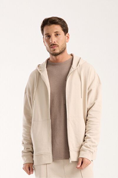 Store 100% Cotton Men's Oversized Zippered Hooded Sweatshirt |   Loose Cut Hoodie