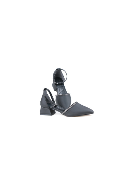 AYAKKABIMOOD 3.5 cm Black Satin Karnıyarık Heeled Women's Shoes