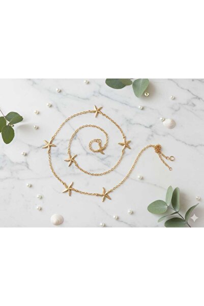 Umay Desing Gold Yıldız Detaylı Ayarlanabilir Zincirli Kadın Kemer Bel Kemeri...