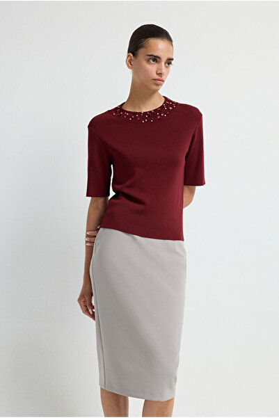 adL Yakası Taş Detaylı Triko Kazak