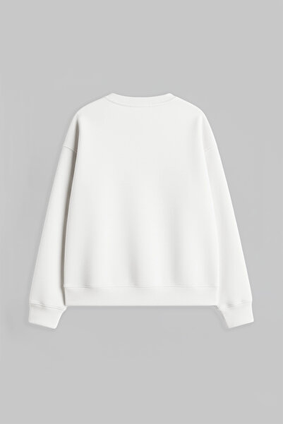 Sokak Butik Call My Psychologist Baskılı Kapüşonsuz Relaxed Fit Kadın Beyaz Sweatshirt
