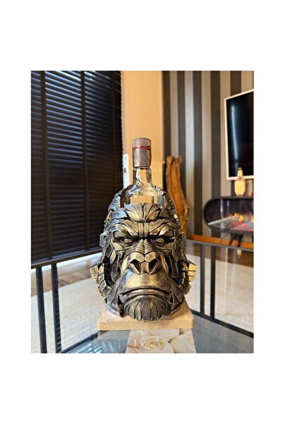 İncomparable Home Goril Figürlü Şaraplık - El İşçiliği ile Boyanmış (Gümüş Renk)