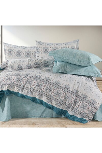 Pucioasa Ranforce 4-piece geometric turquoise double bed linen