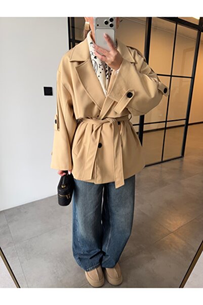 BB Bensu Buyruk OVERSİZE ARA BOY BEJ RENGİ TRENÇKOT