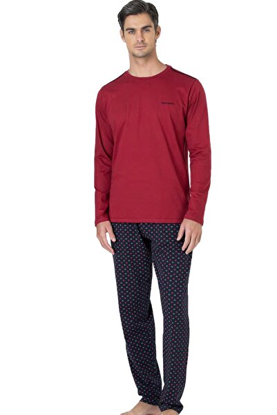Pierre Cardin Men's 100% Cotton Pajama Set, Patterned Bottom, Crew Neck, Long Sleeve Pajama Set